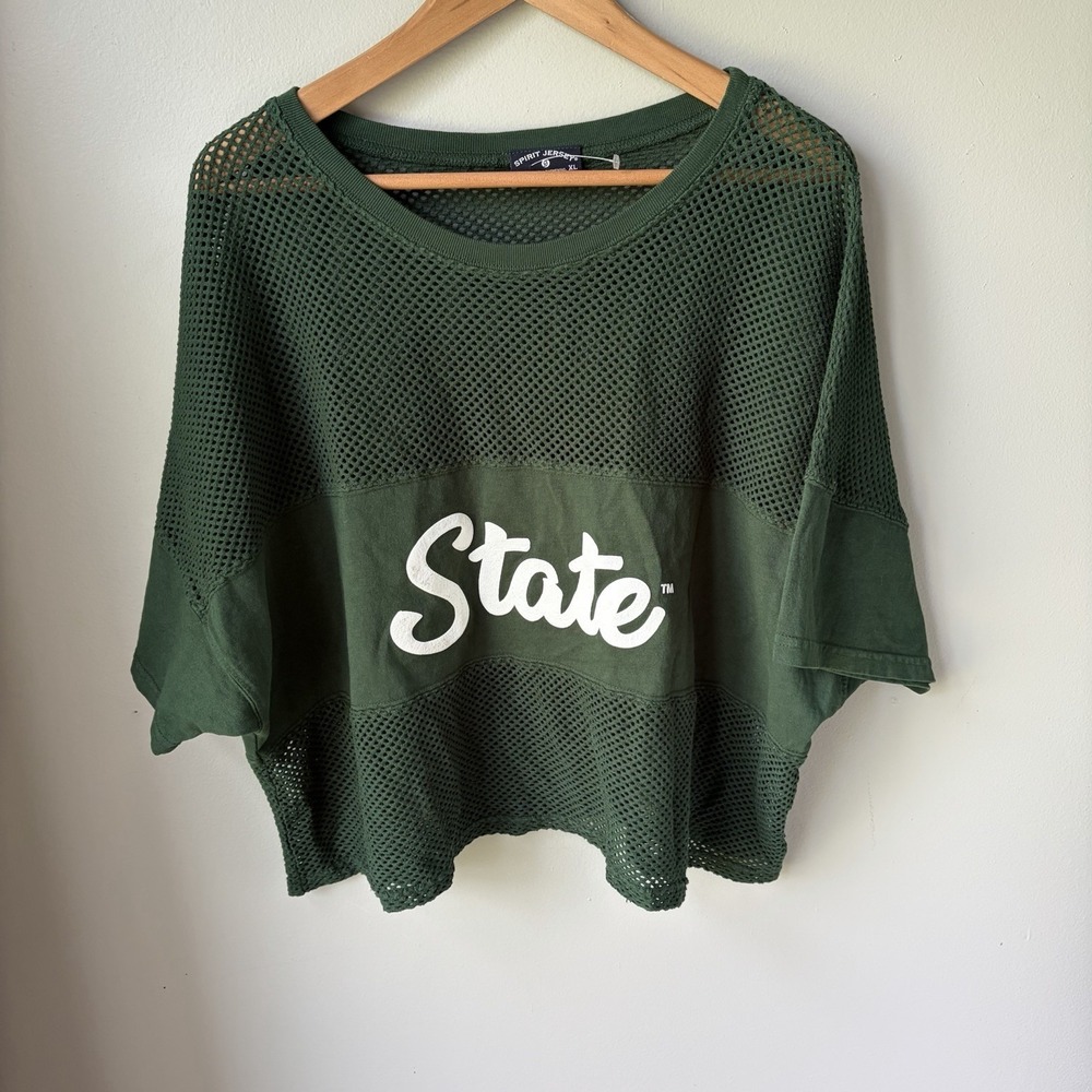 Michigan State Spirit Jersey Green Short Sleeve Sports Top Women's Size XL EUC